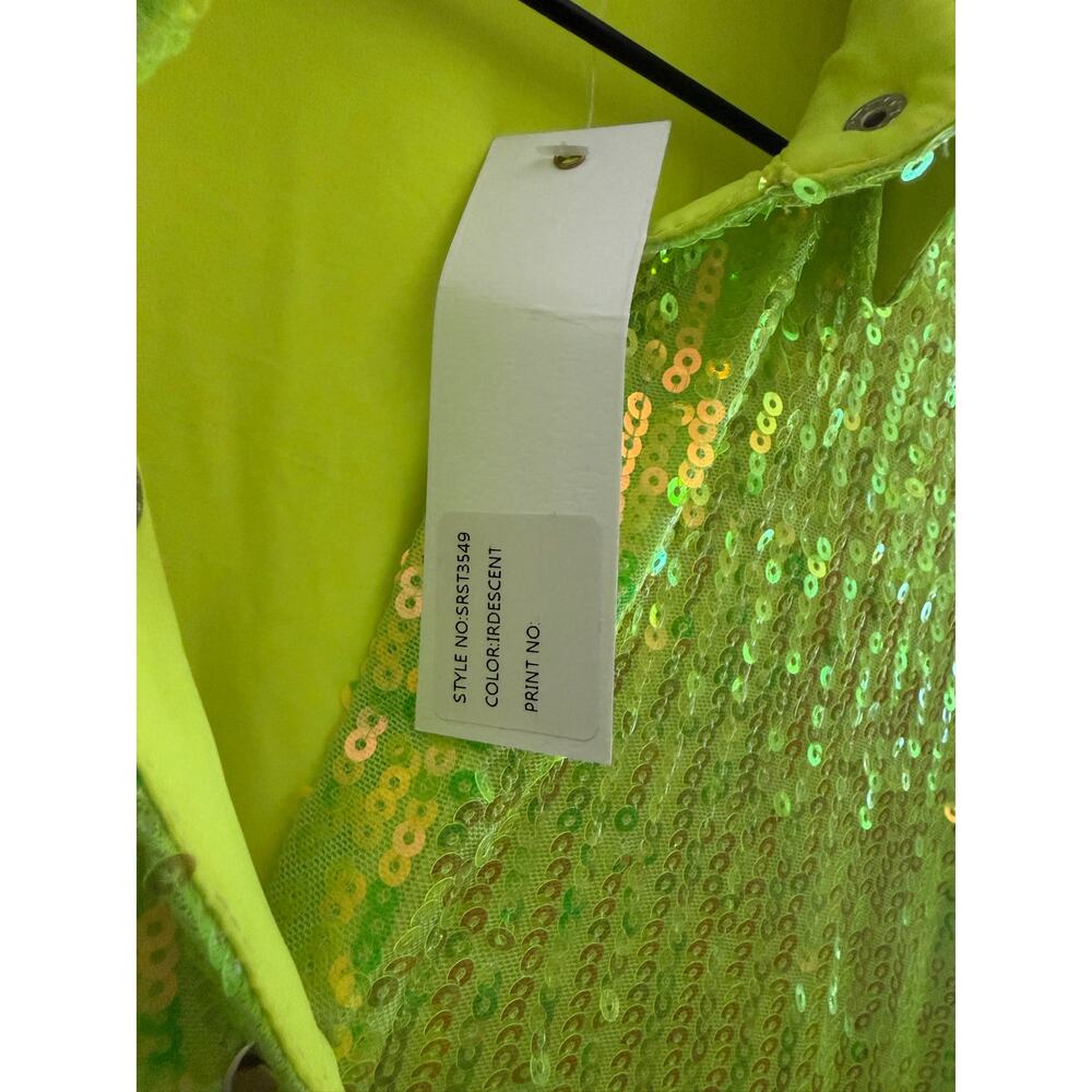 New Sophie Rue lime green sequin long sleeve shirt sz small S - Picture 4 of 5
